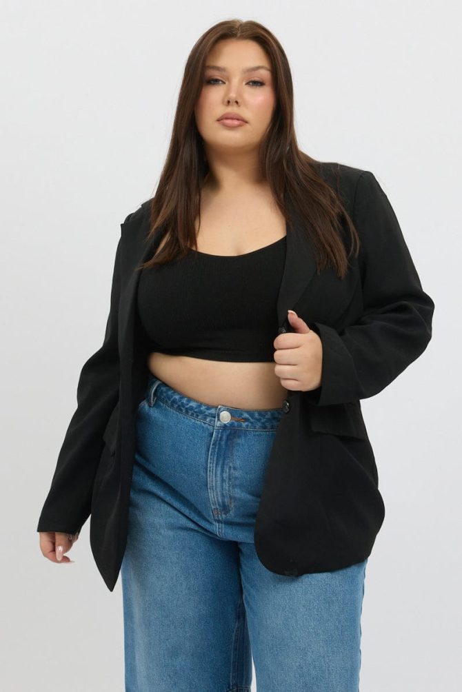 Black Oversized Lined Two Button Blazer
