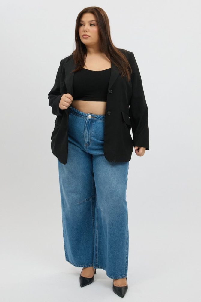 Black Oversized Lined Two Button Blazer