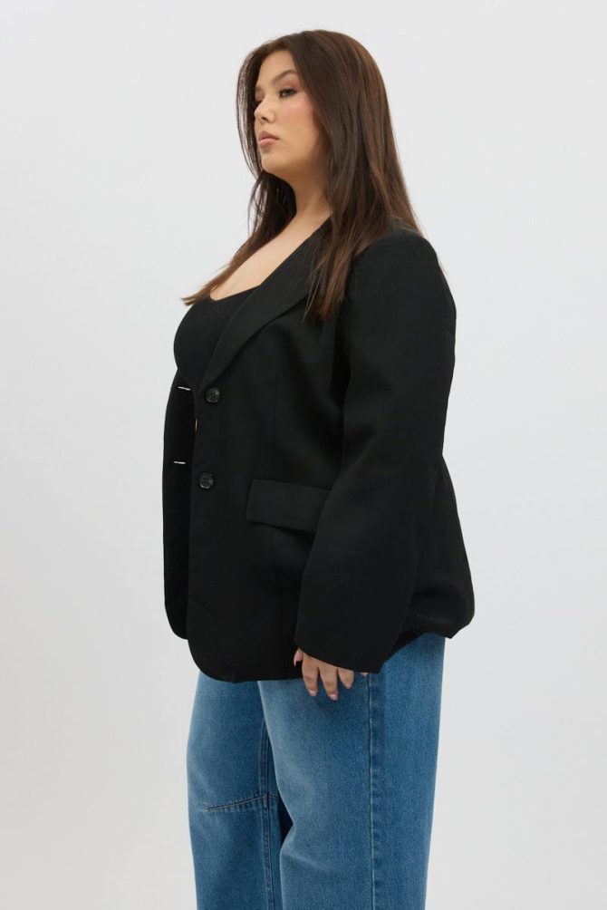 Black Oversized Lined Two Button Blazer