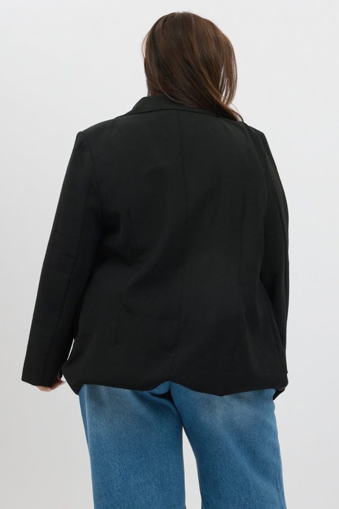 Black Oversized Lined Two Button Blazer