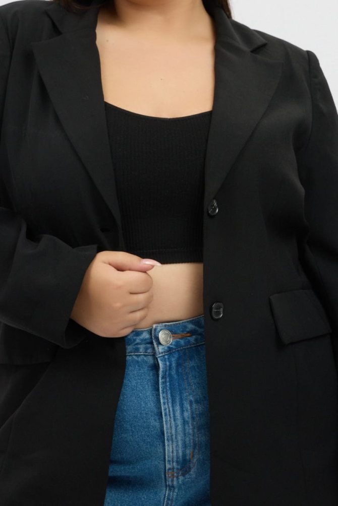 Black Oversized Lined Two Button Blazer