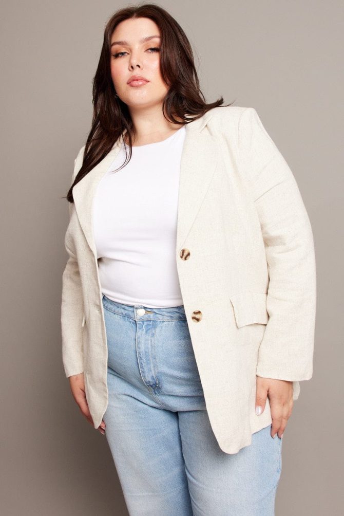 Beige Linen Blend Blazer