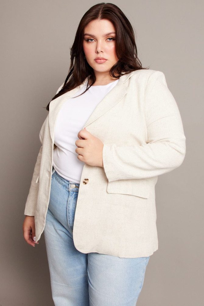 Beige Linen Blend Blazer