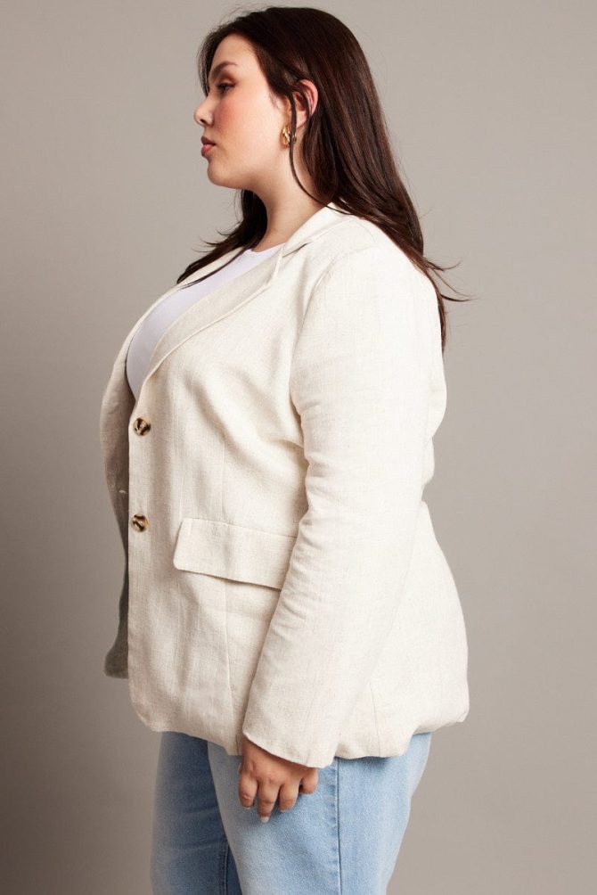 Beige Linen Blend Blazer