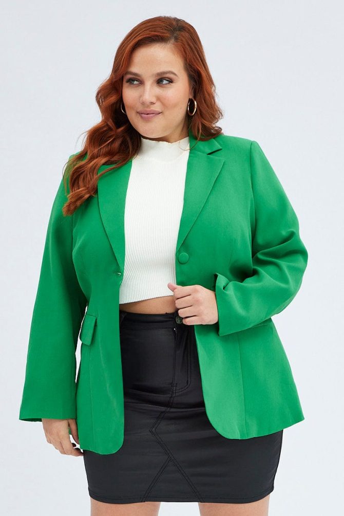 Green Long Sleeve Blazer Two Button Lined
