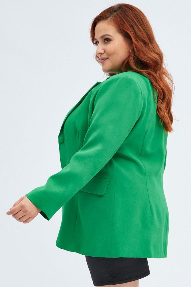 Green Long Sleeve Blazer Two Button Lined