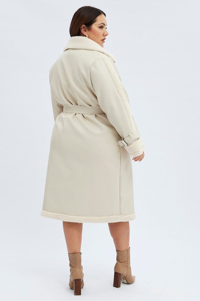 Camel Long Coat Shearling Lined Pu