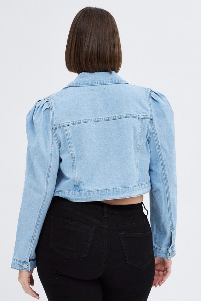 Denim Jacket Puff Sleeve Cropped Fitted