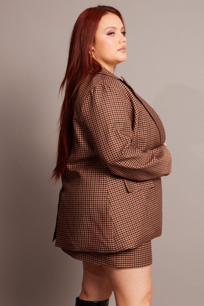 Brown Check Oversized Blazer