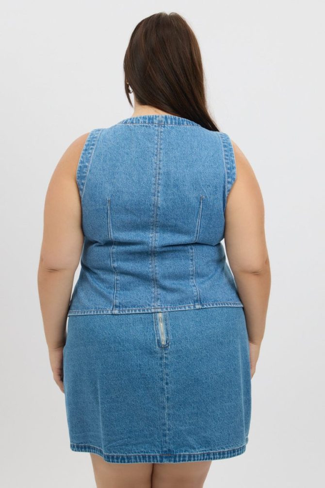 Denim Fitted Button Through Sleeveless Vest