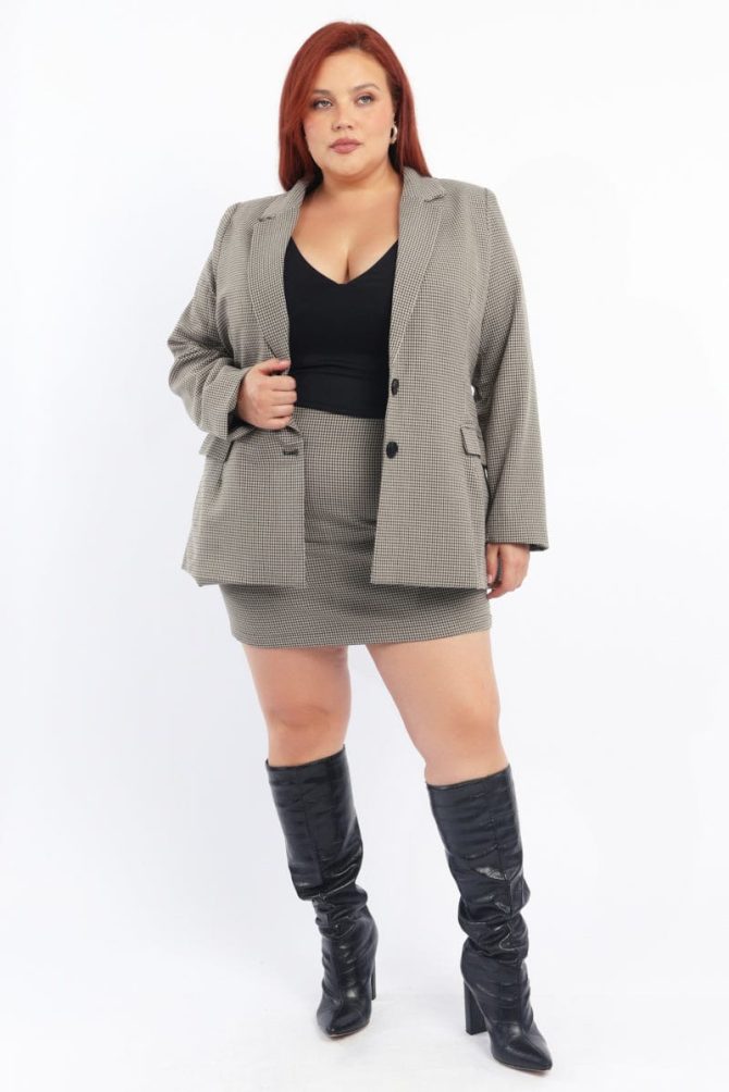 Brown Check Blazer Long Sleeve Lined