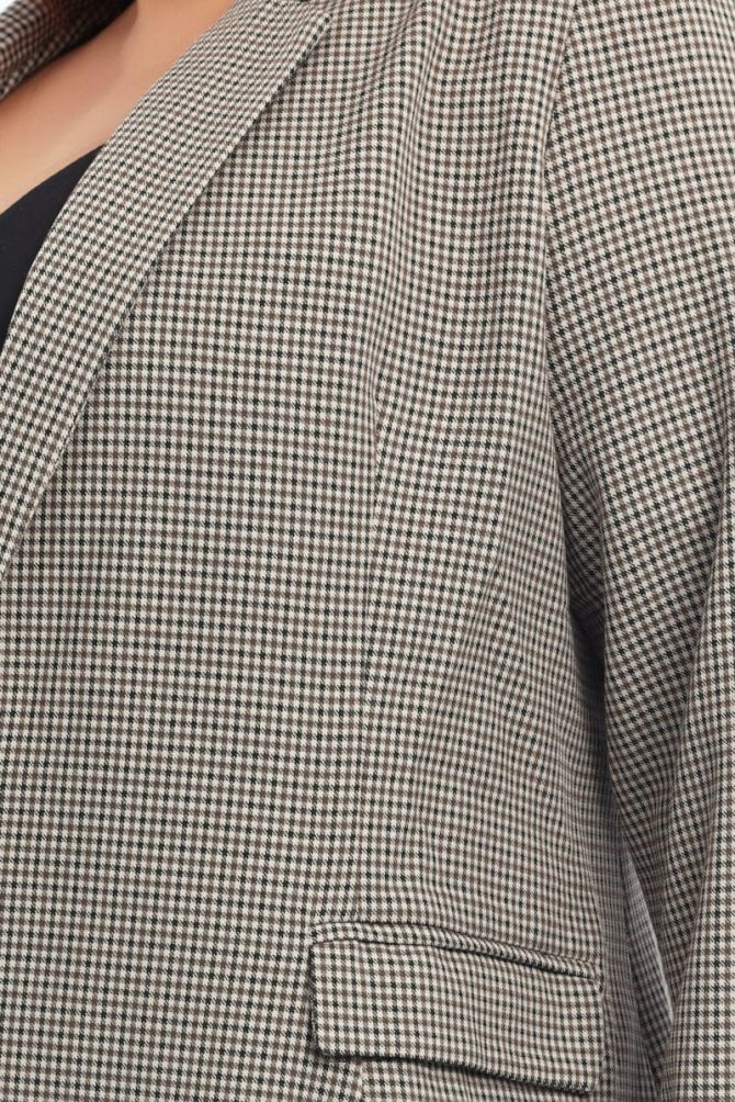 Brown Check Blazer Long Sleeve Lined