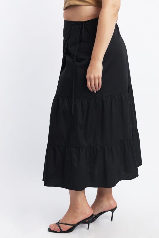 Black Wrap Cotton Poplin Blend Maxiskirt
