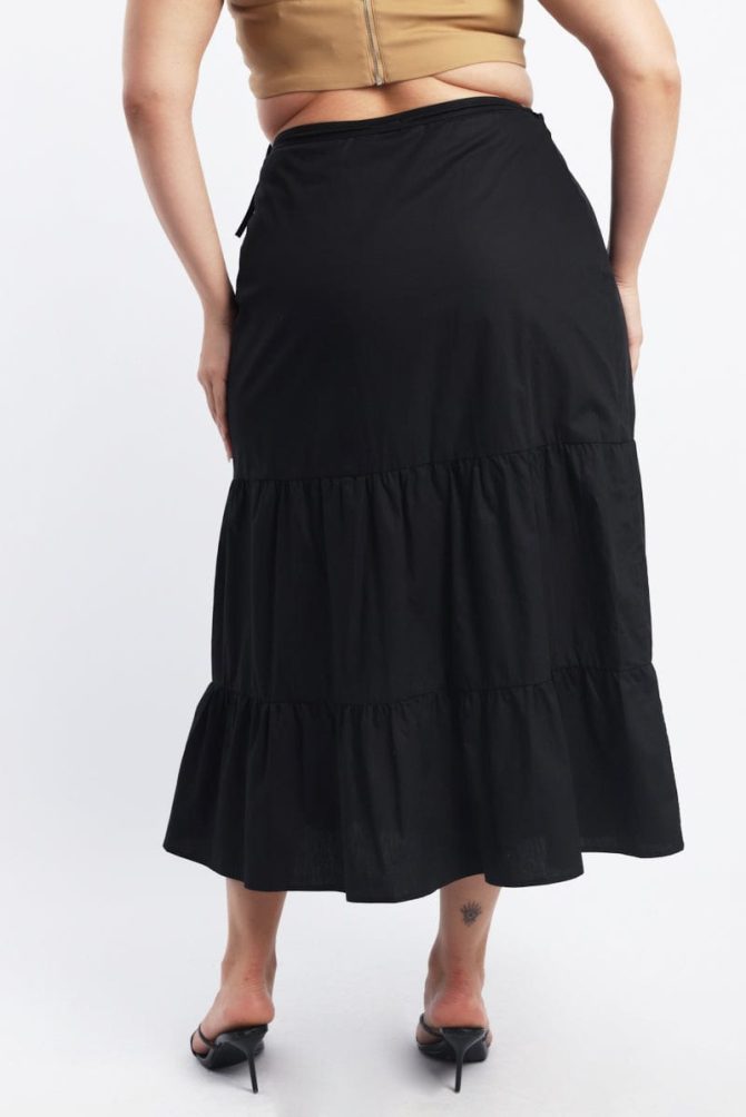 Black Wrap Cotton Poplin Blend Maxiskirt