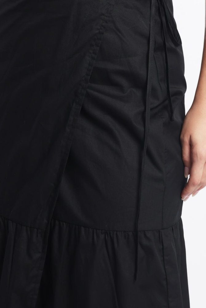 Black Wrap Cotton Poplin Blend Maxiskirt