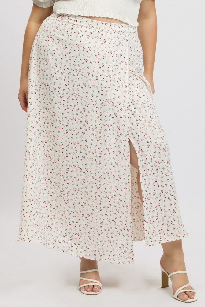 Red Ditsy Wrap Maxi Skirt