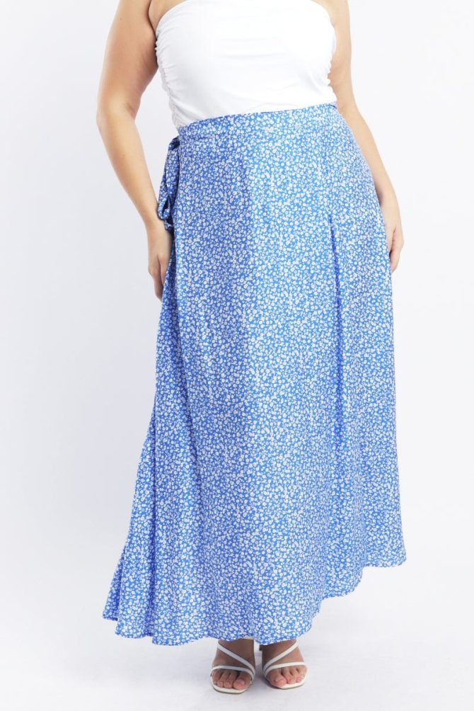 Blue Ditsy Wrap Maxi Skirt