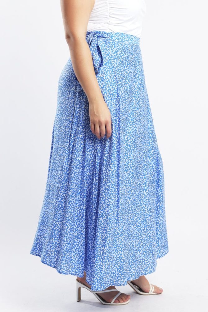 Blue Ditsy Wrap Maxi Skirt