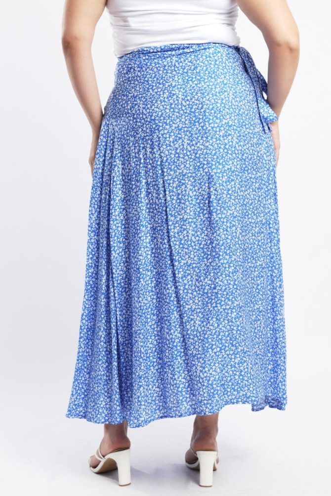 Blue Ditsy Wrap Maxi Skirt