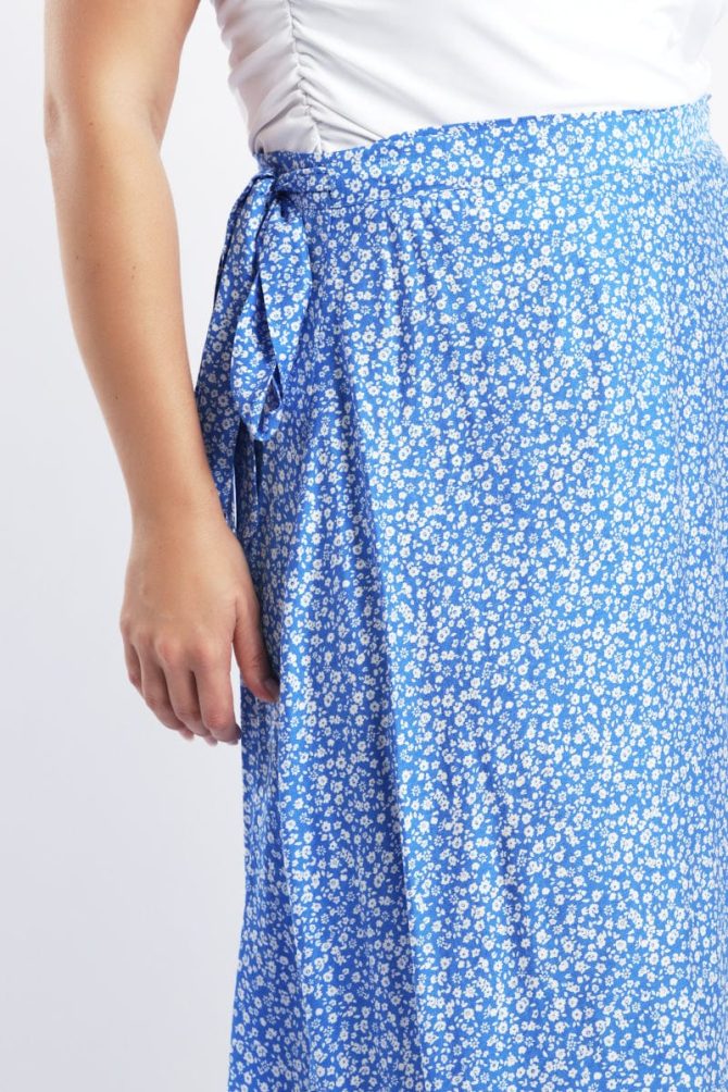 Blue Ditsy Wrap Maxi Skirt