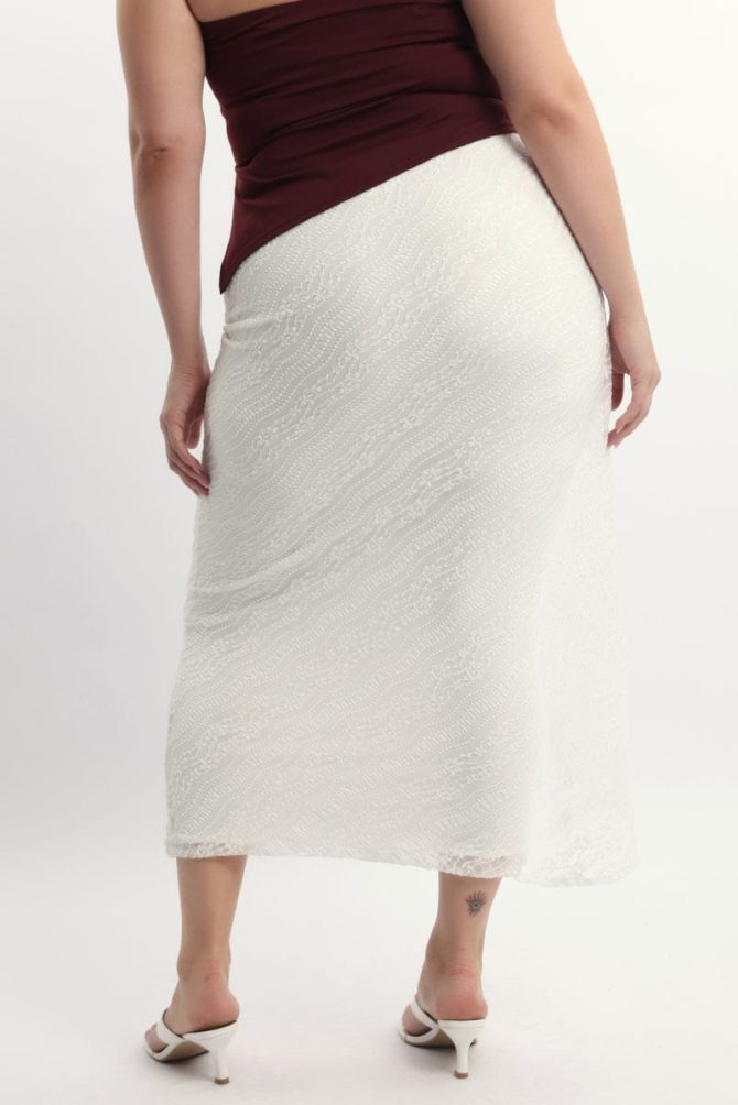 White Stretch Lace Wrap Maxi Skirt