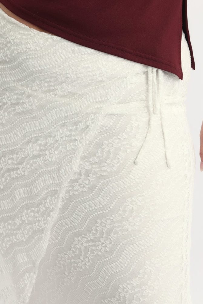 White Stretch Lace Wrap Maxi Skirt