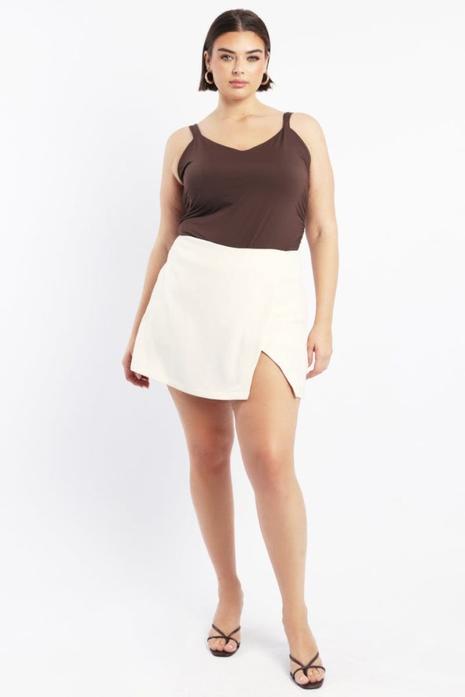 White Mini Wrap Front Skirt Skort