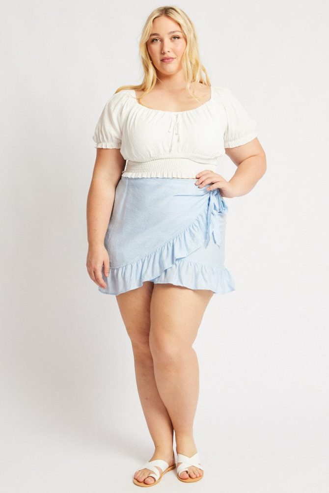 Blue Frill Hem Wrap Mini Skirt
