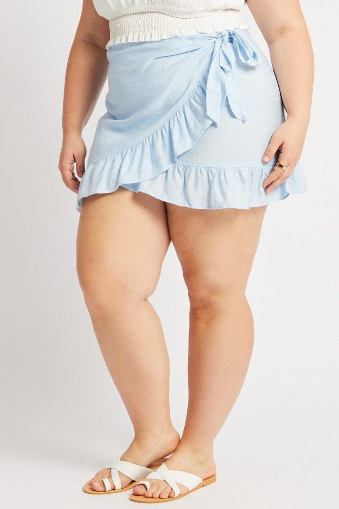 Blue Frill Hem Wrap Mini Skirt