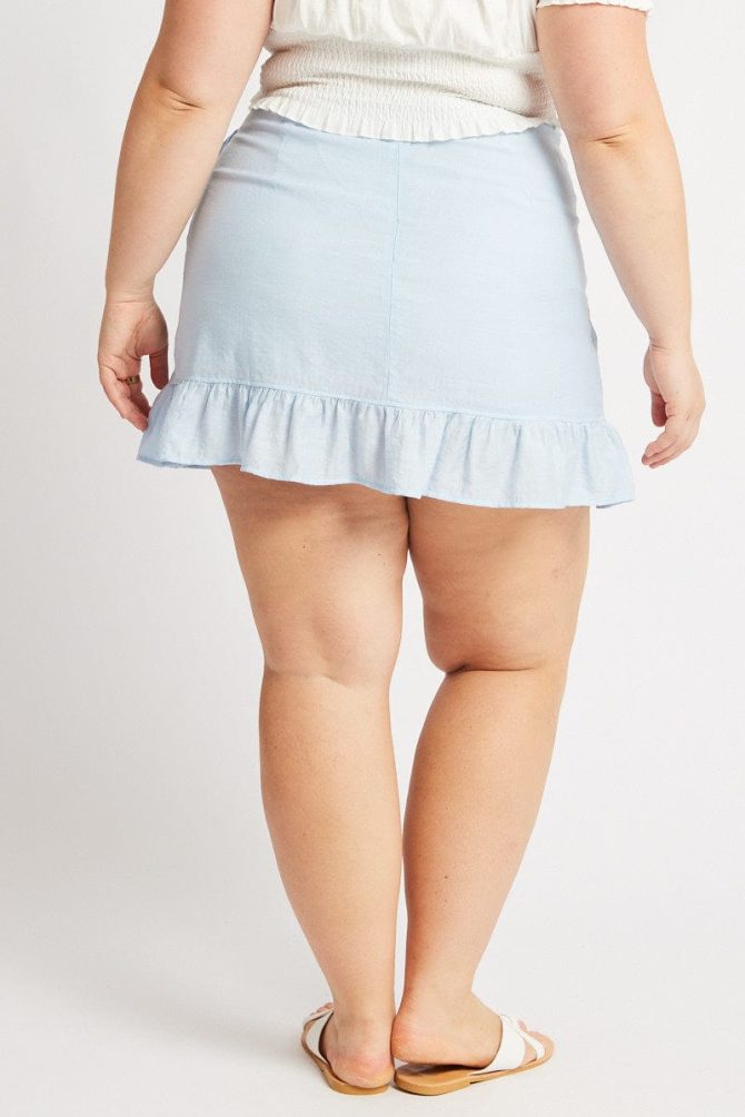 Blue Frill Hem Wrap Mini Skirt