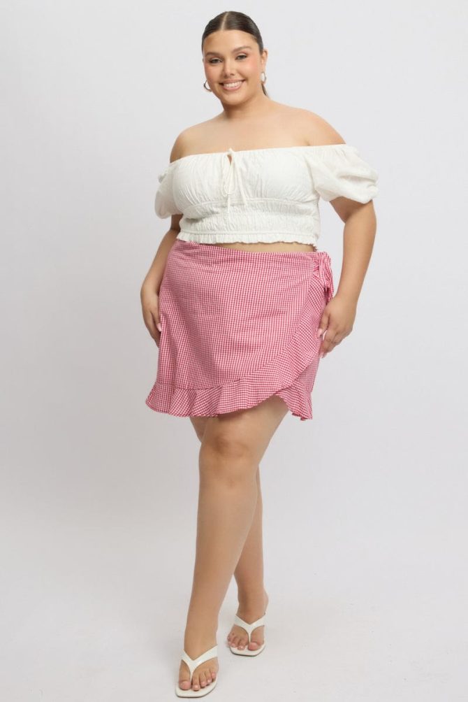 Red Check Wrap Gingham Mini Skirt