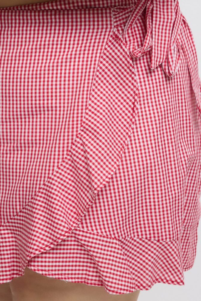 Red Check Wrap Gingham Mini Skirt