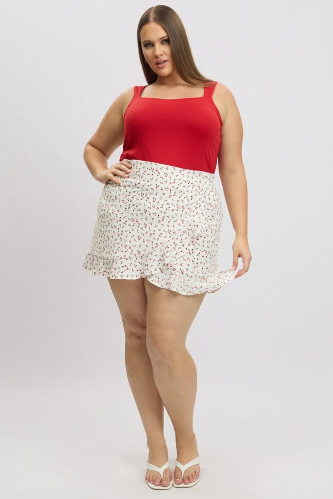Red Check Wrap Gingham Mini Skirt