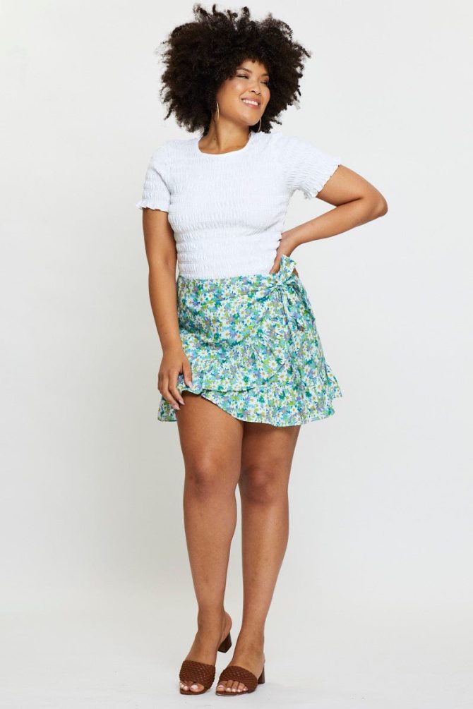 Floral Print Mini Wrap Skirt Ruffle Hem