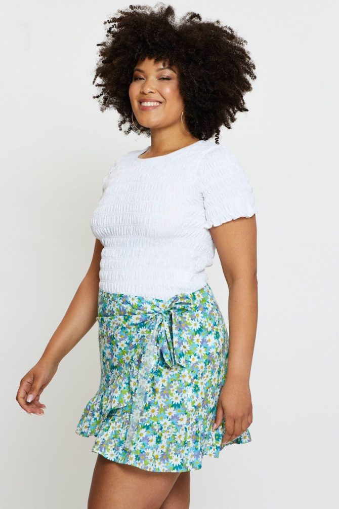 Floral Print Mini Wrap Skirt Ruffle Hem