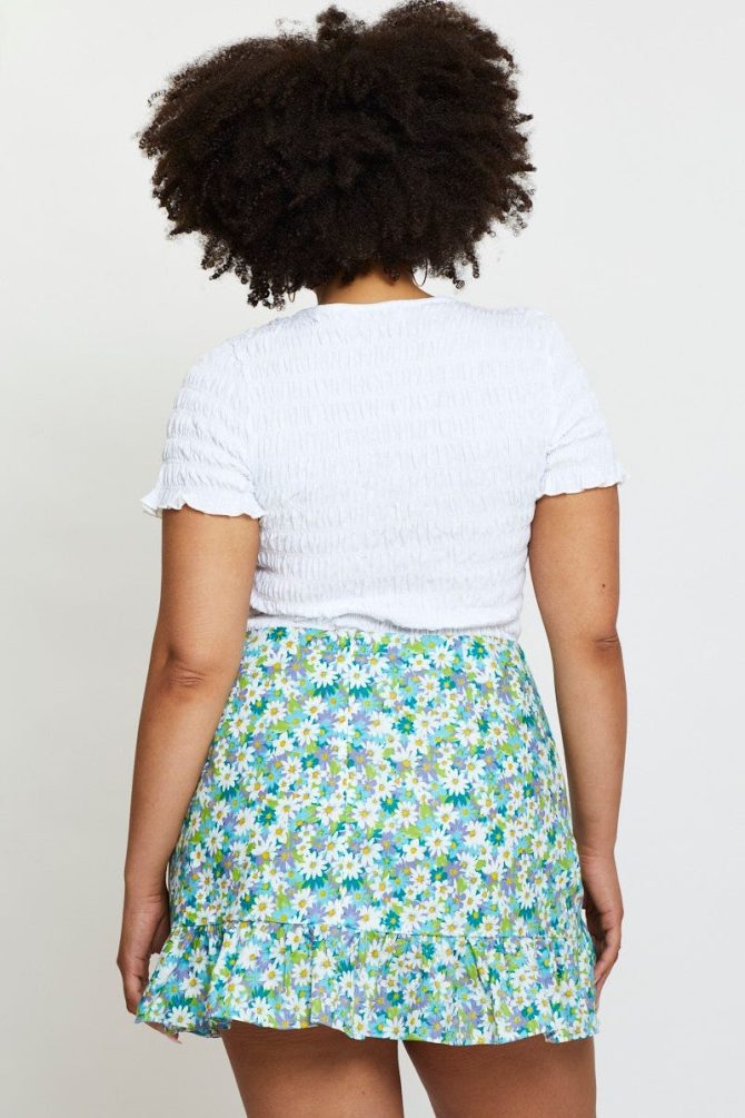 Floral Print Mini Wrap Skirt Ruffle Hem
