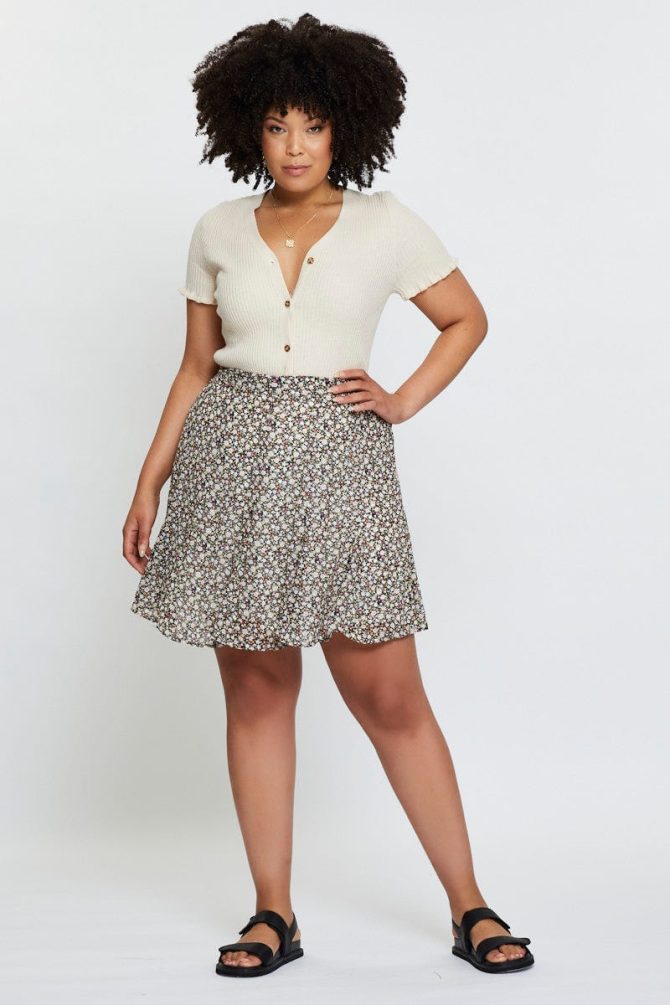 Floral Print Mini Wrap Skirt Ruffle Hem