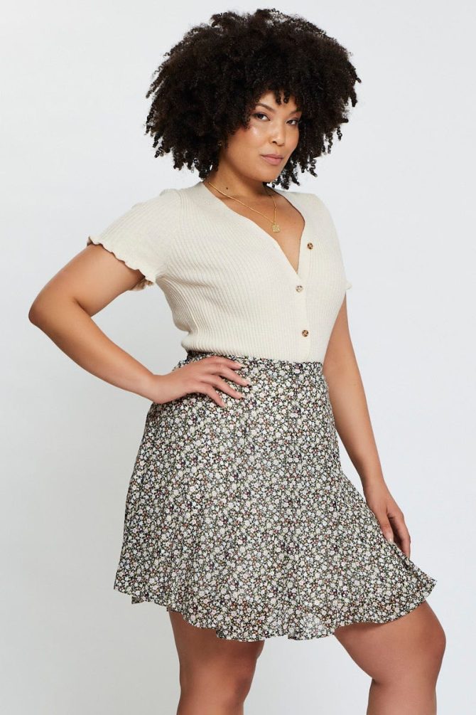 Floral Print Mini Wrap Skirt Ruffle Hem