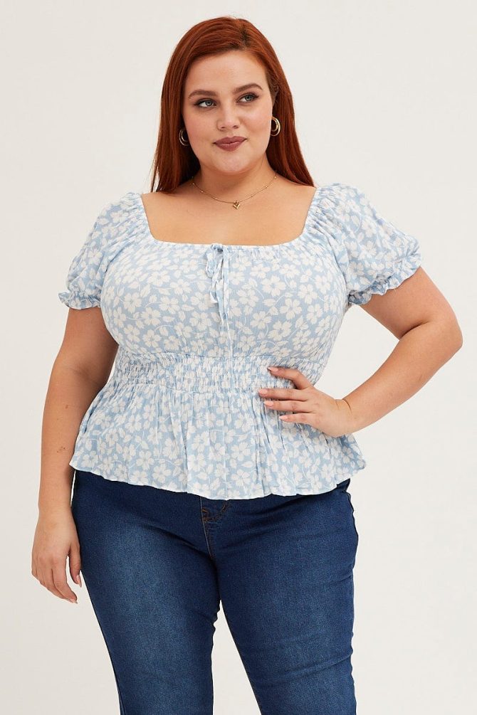 Floral Print Short Sleeve Peplum Top