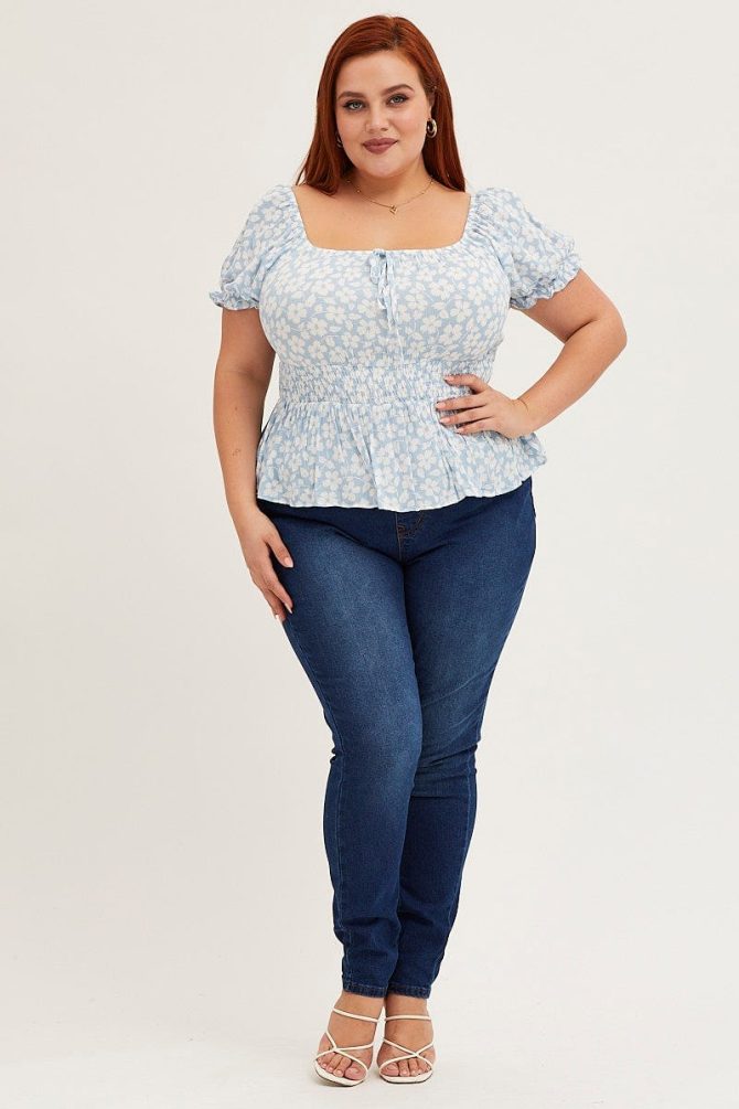Floral Print Short Sleeve Peplum Top