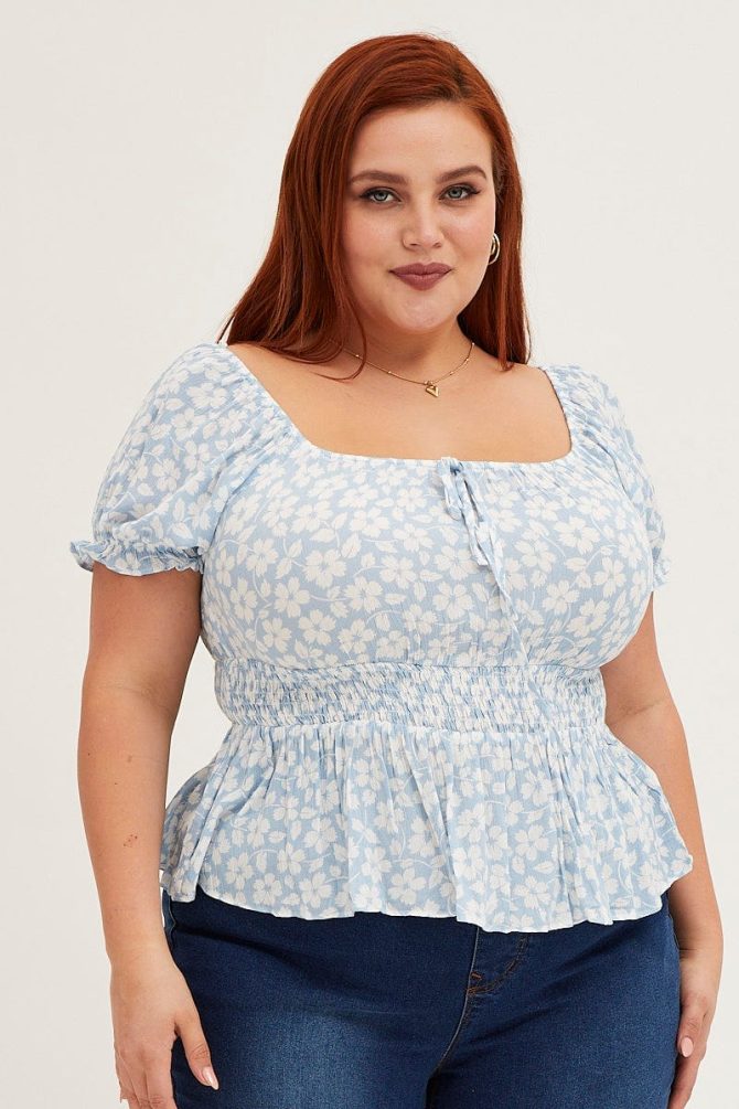 Floral Print Short Sleeve Peplum Top