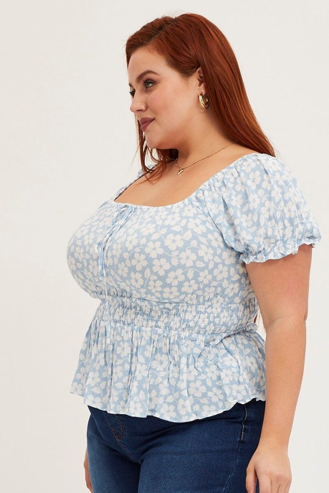 Floral Print Short Sleeve Peplum Top
