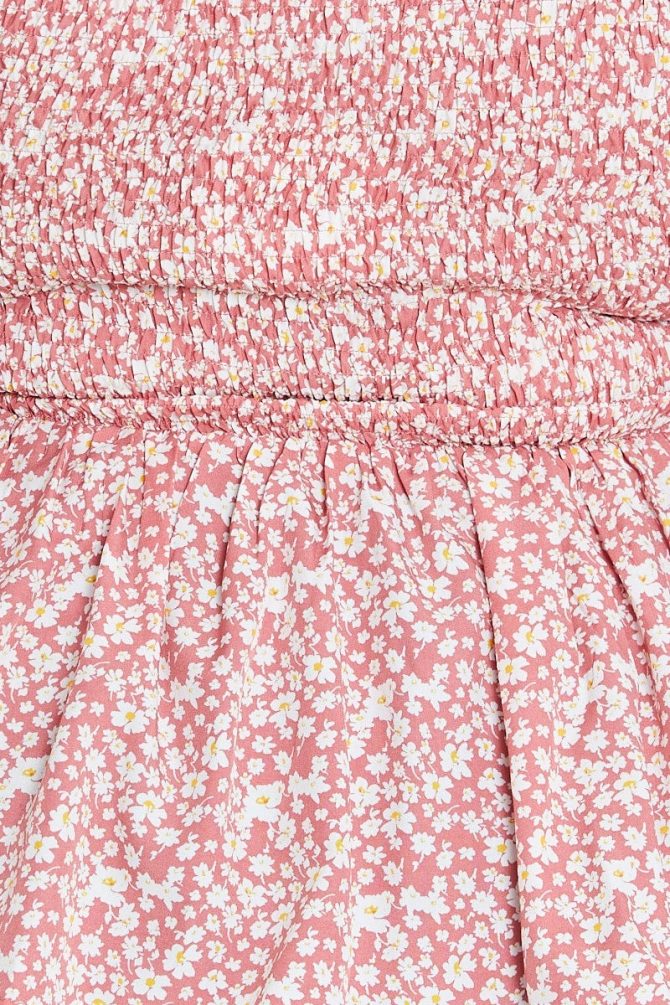 Ditsy Print Peplum Top Short Sleeve Shirredred