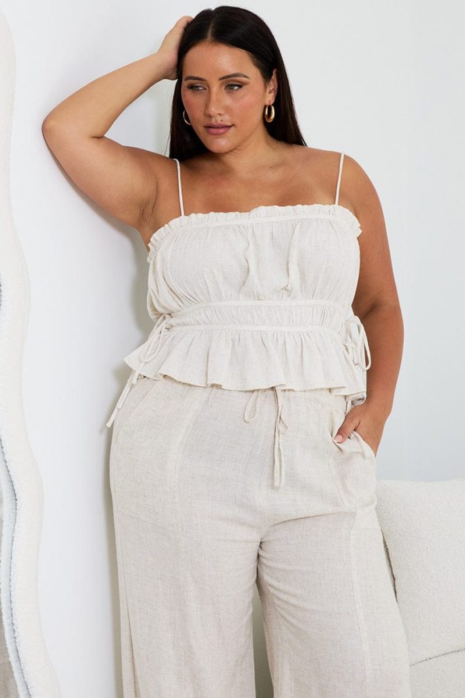 Beige Cami Top Ruffled Neck