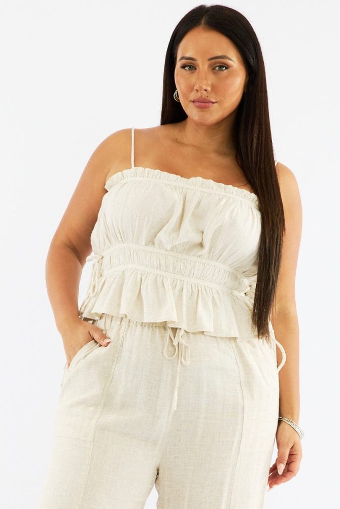 Beige Cami Top Ruffled Neck