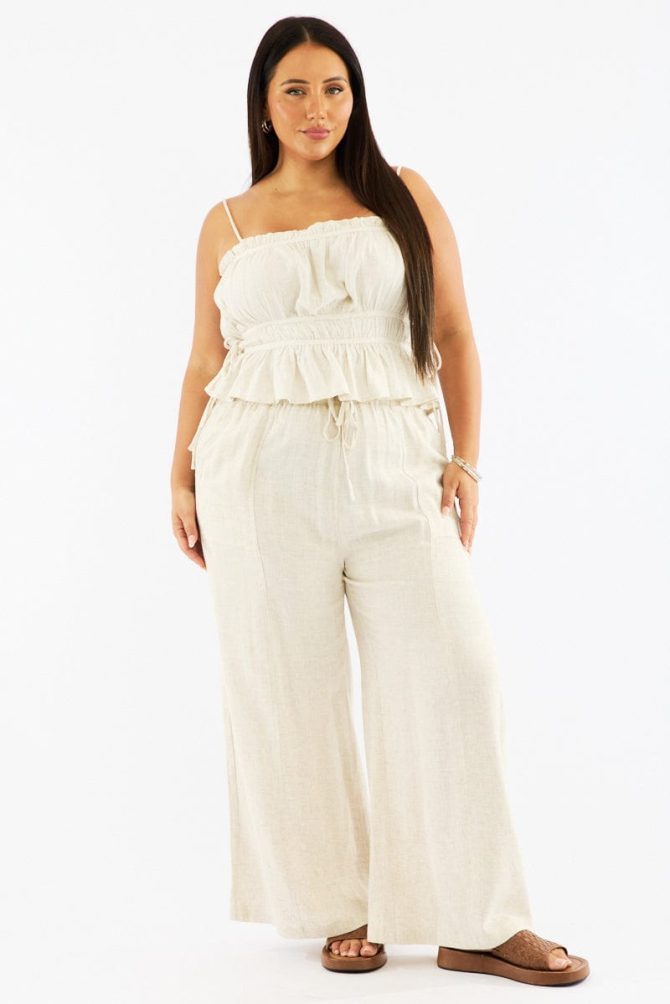 Beige Cami Top Ruffled Neck