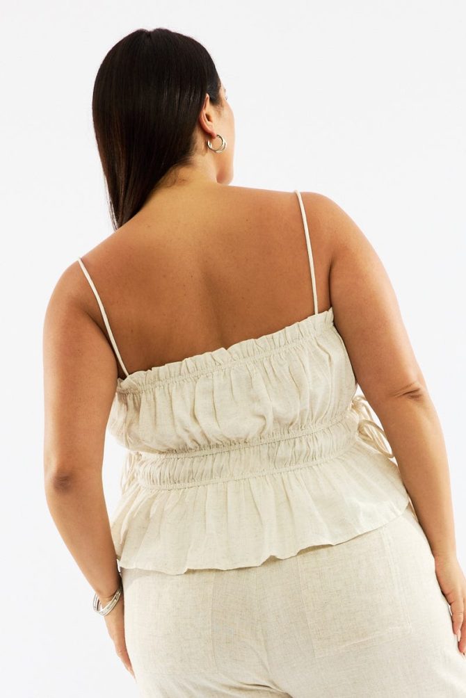 Beige Cami Top Ruffled Neck