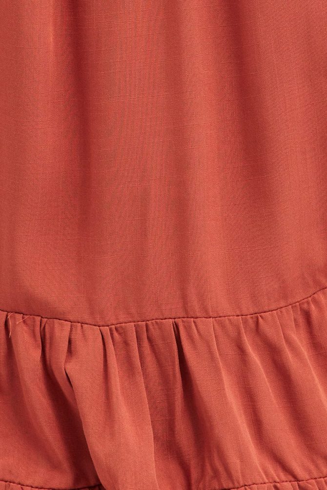 Brown Smock Top Short Sleeve V-neck Tiered