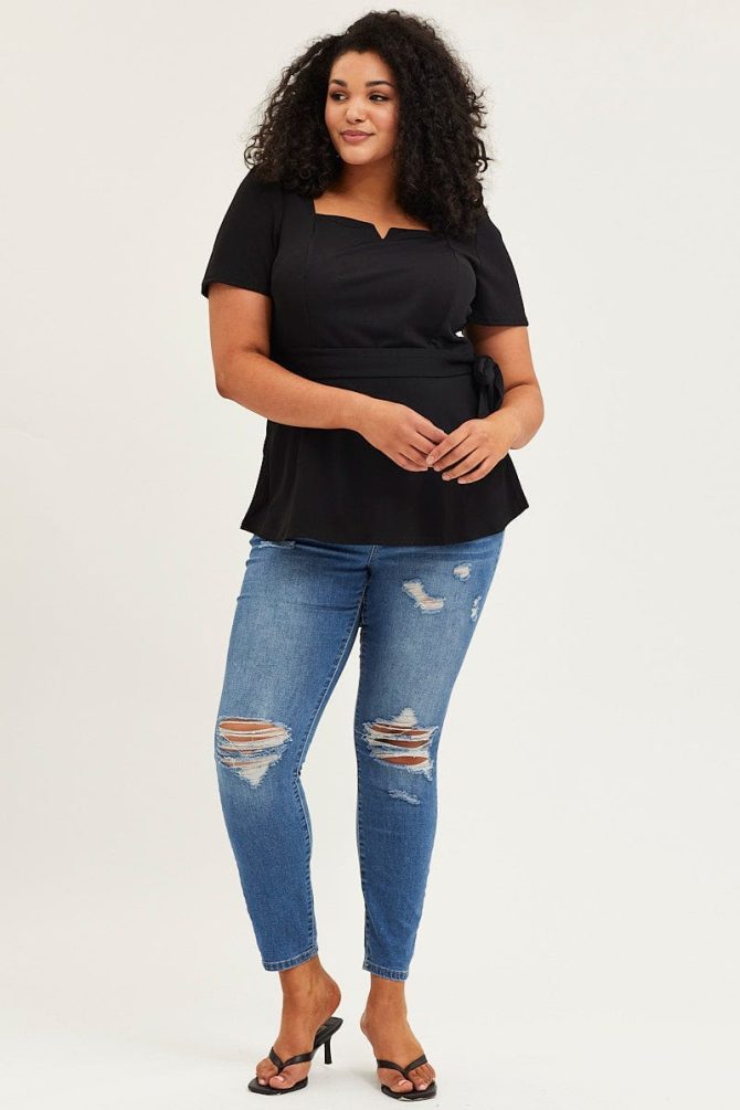 Black Short Sleeve Black Peplum Top