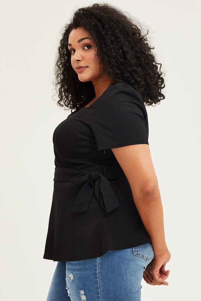 Black Short Sleeve Black Peplum Top